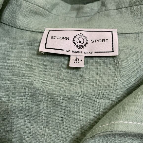 St. John Sport Size L Button Down Shirt 100% Linen Mint Green Relaxed Coastal - Picture 8 of 9